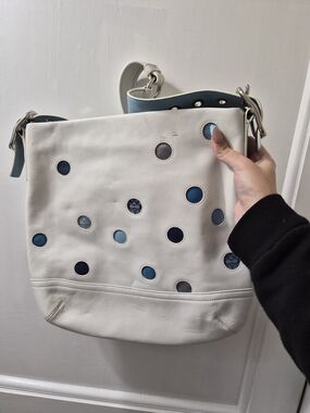 Coach White Leather Shoulder Bag with Blue Accent Eyelets